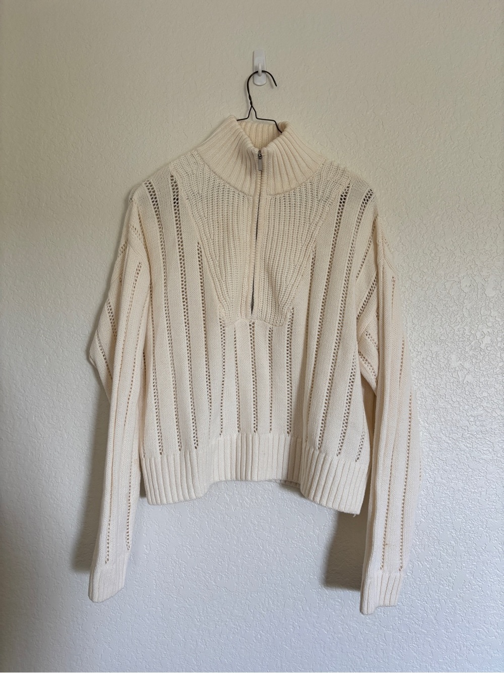 A New Day Cropped Cream Knit Sweater - Cable & Rib Detail Size Medium